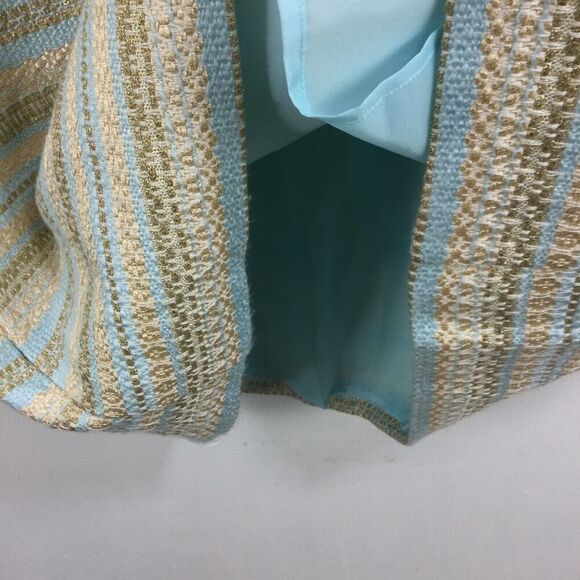 Eliza J Striped Tweed Dress Cream Blue Gold Metallic Shimmer Size 14 - Picture 5 of 10